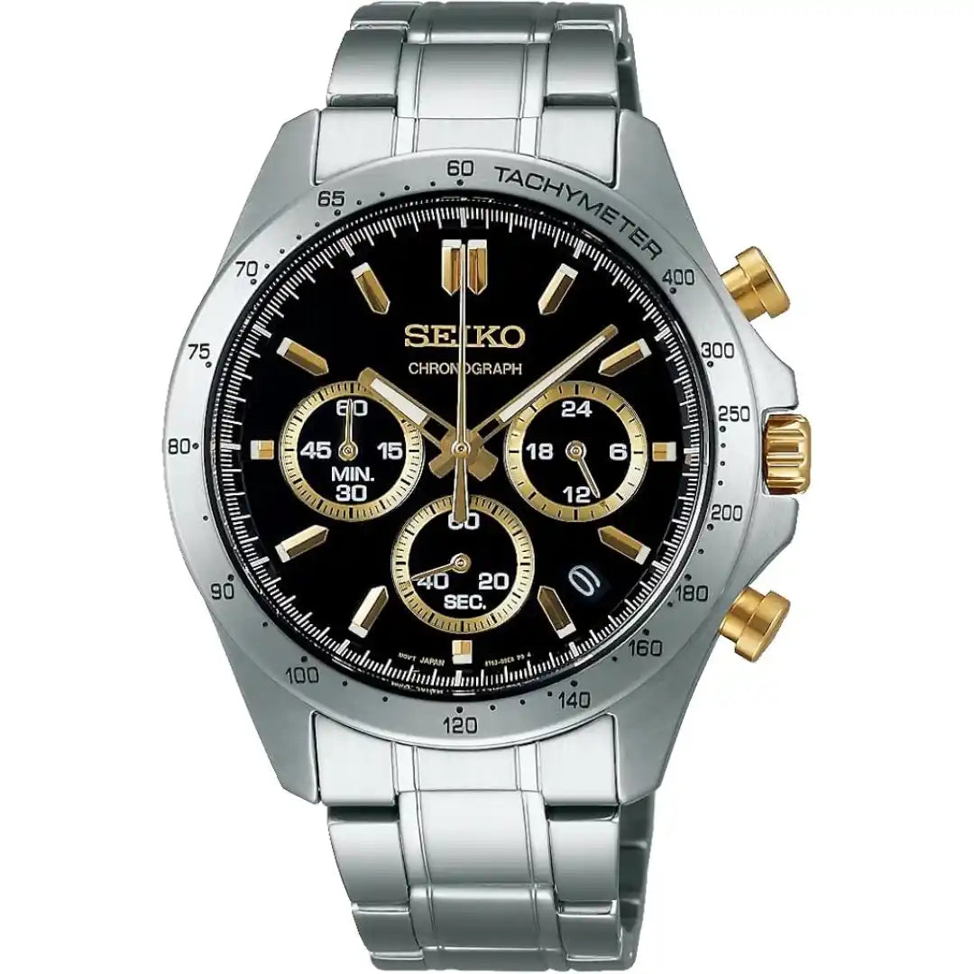 Seiko SBTR015 Spirit Chronograph - Black Dial with Gold Accents