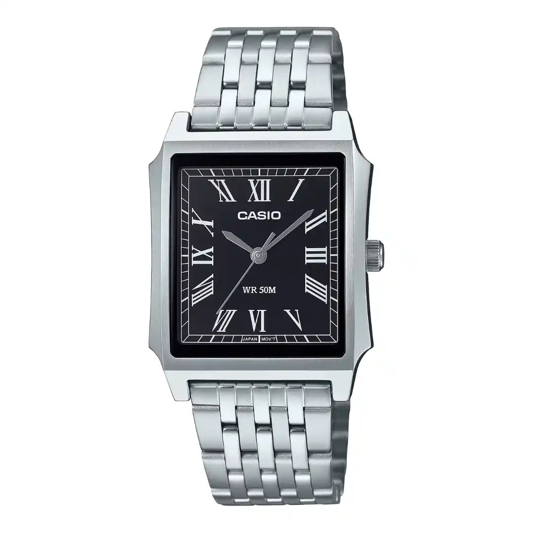 Casio MTP-B190D-1BV "Tank" Style Classic Analog Watch | Stainless Steel