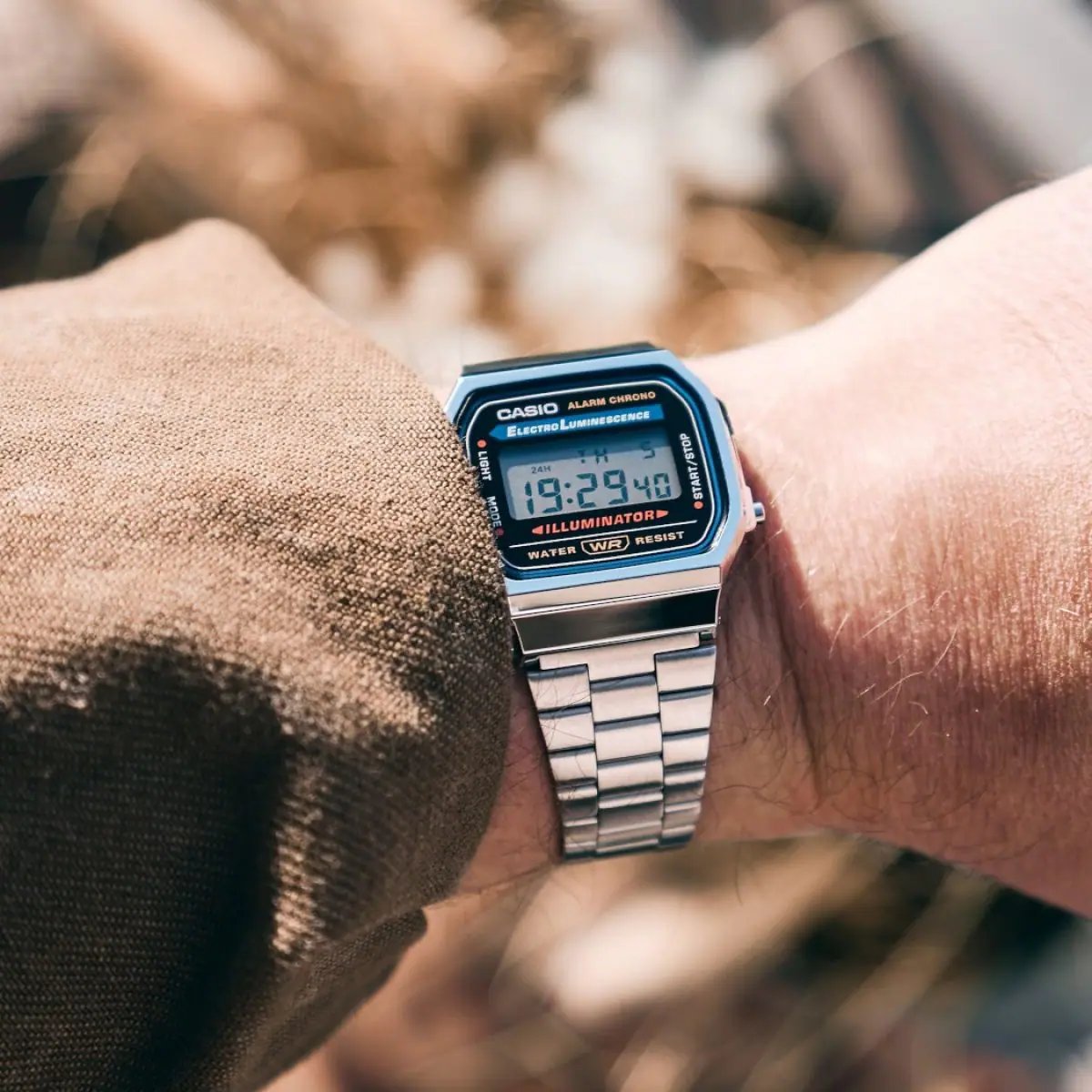 Casio A168WA-1W Illuminator Silver Watch - ElectroLuminescence Backlight