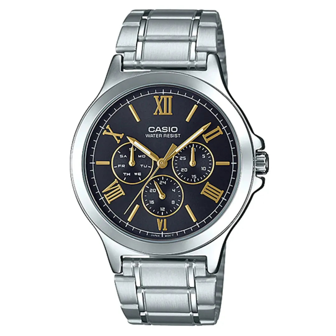 Casio MTP-V300D-1A2 Men's Watch - Black Dial with Gold Roman Numerals