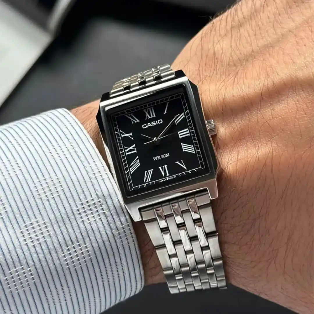 Casio MTP-B190D-1BV "Tank" Style Classic Analog Watch | Stainless Steel