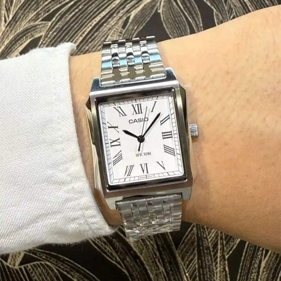 Casio MTP-B190D-7B "Tank" Style Classic Analog Watch| Stainless Steel