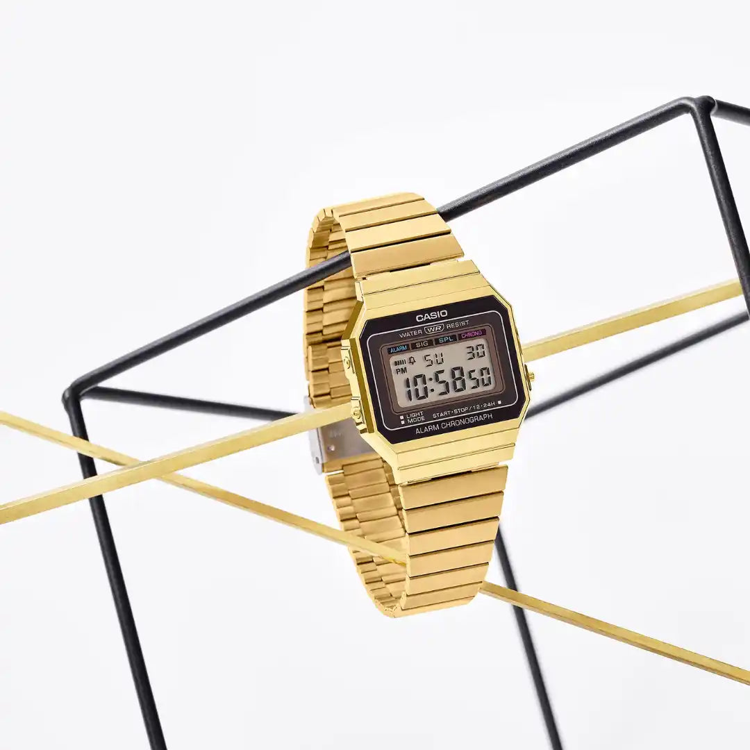 Casio A700WG-9A Ultra-Slim Gold Watch - Vintage Retro Digital Style