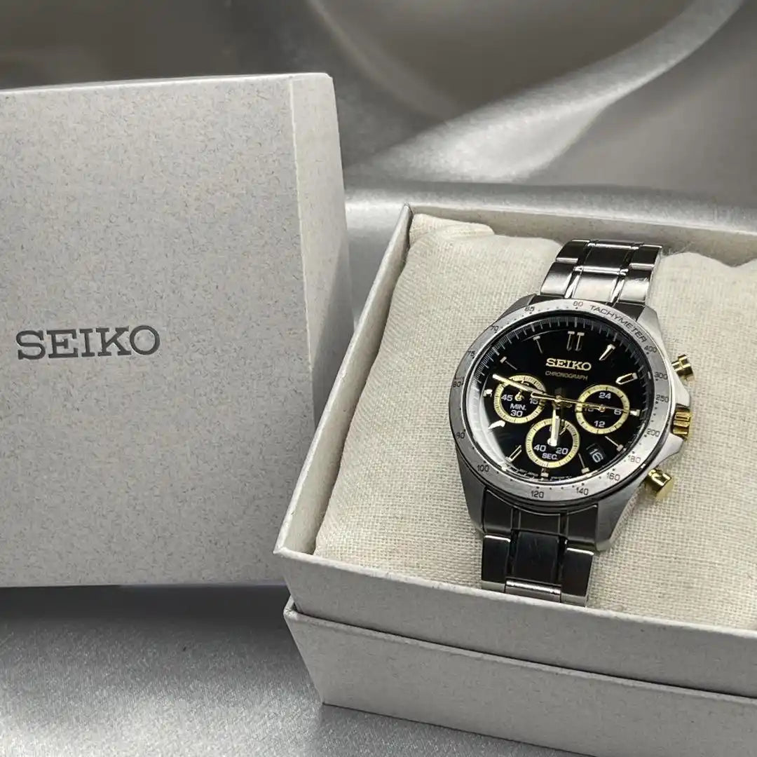 Seiko SBTR015 Spirit Chronograph - Black Dial with Gold Accents