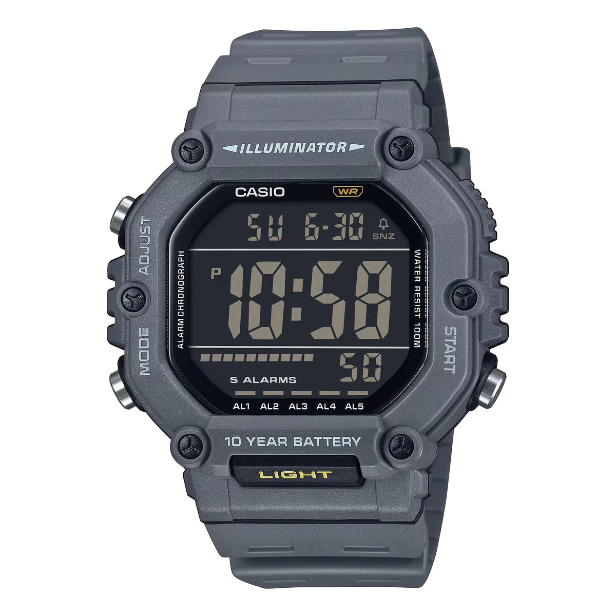Casio AE-1600H-8B Heavy Duty Digital Sports Watch – Grey, 100M Water Resistant