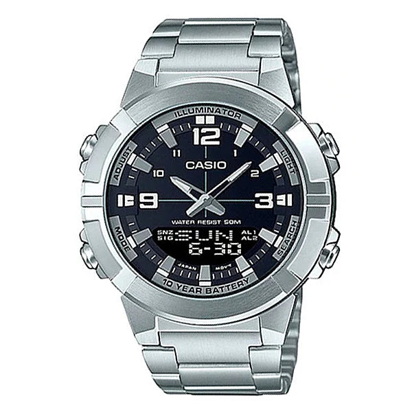 Casio AMW-870D-1A Analog-Digital Watch – Stainless Steel, 10-Year Battery