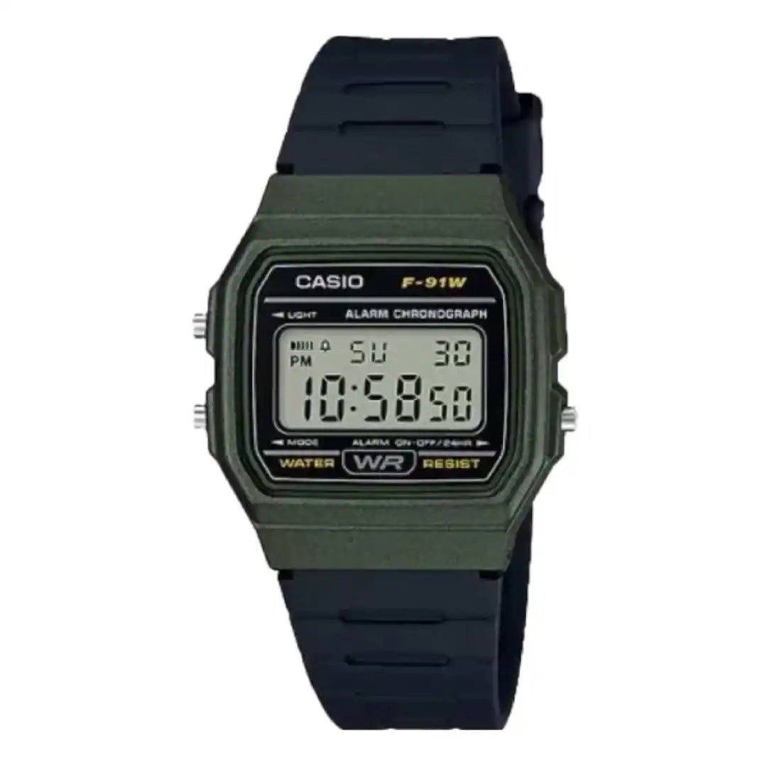 Casio F-91WM-3A Classic Digital Watch - Olive Green / Black Resin Band