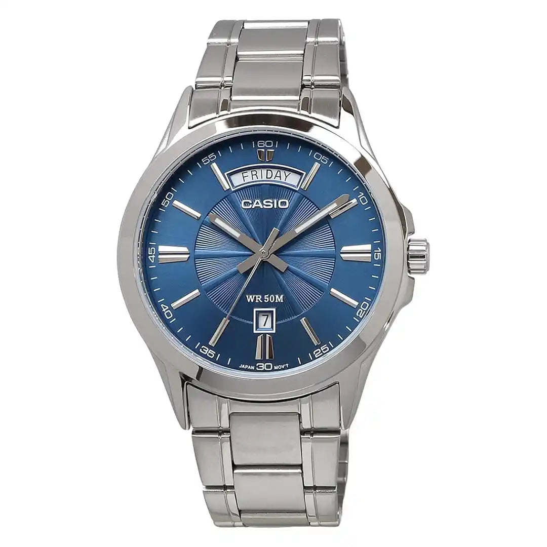 Casio MTP-1381D-2AV Analog Blue Dial Stainless Steel Day & Date Men's Watch