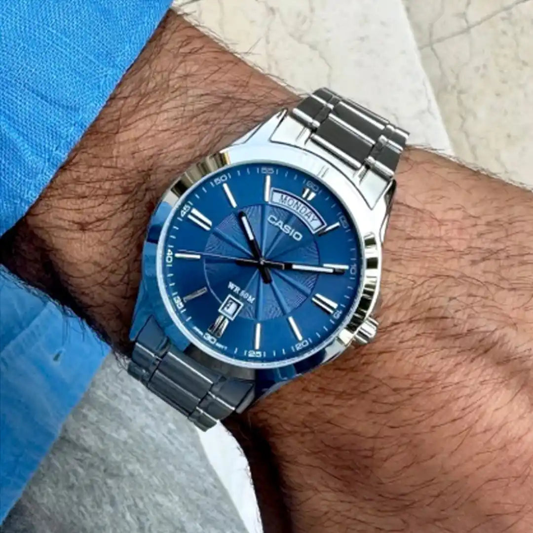 Casio MTP-1381D-2AV Analog Blue Dial Stainless Steel Day & Date Men's Watch
