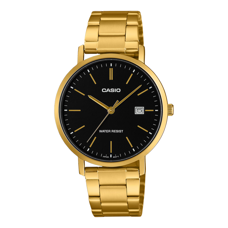 Casio MTP-VT05G-1E Men's Gold-Tone Stainless Steel Watch with Black Dial