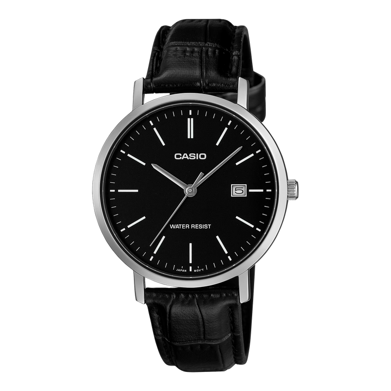 Casio MTP-VT05L-1E Men's Black Dial Watch with Leather Strap