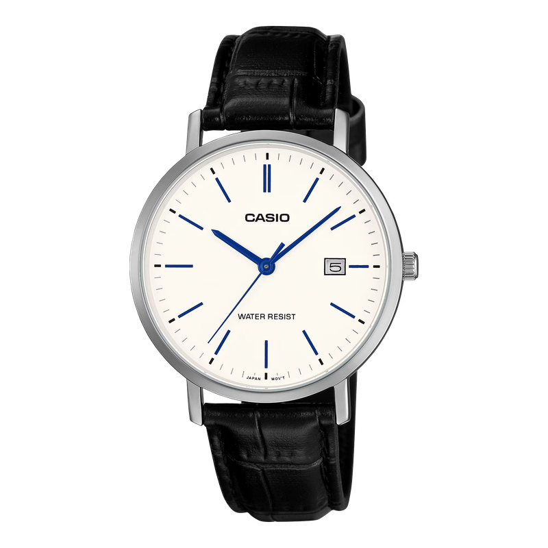 Casio MTP-VT05L-7E Men's Silver-Tone Watch with Leather Strap
