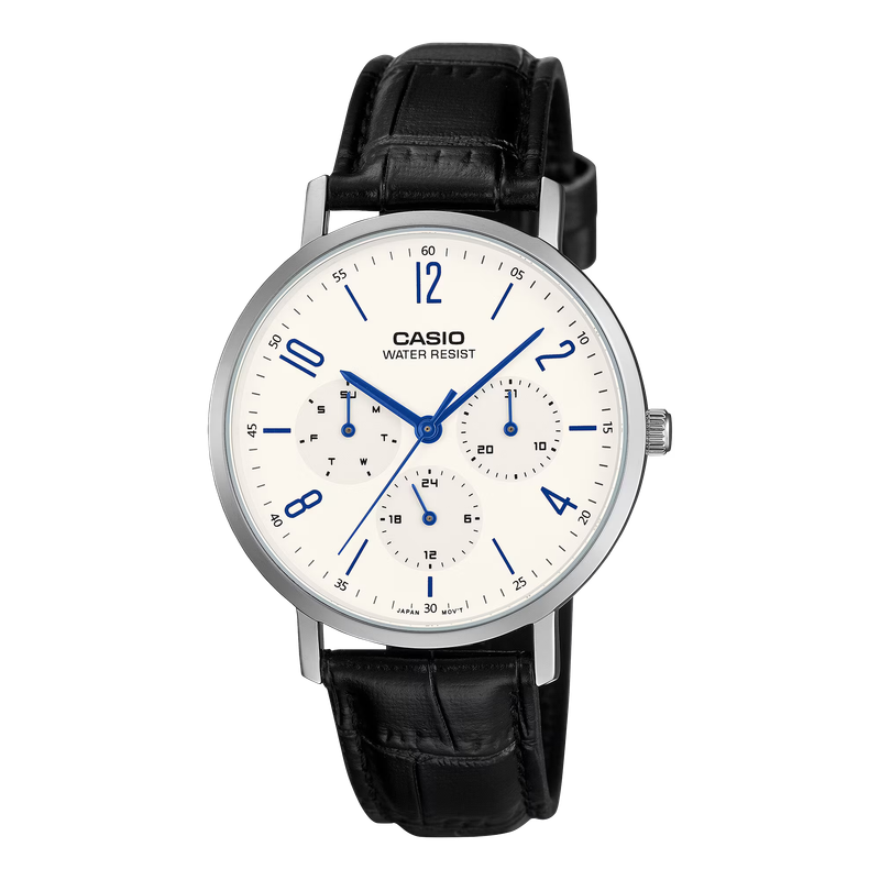 Casio MTP-VT06L-7B Men's White Dial Analog Watch with Black Leather Strap