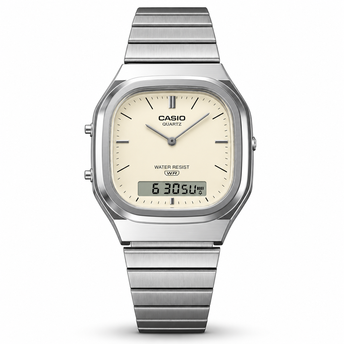 Casio AQ-240E-7A2 Vintage Analog-Digital Watch – Silver Stainless Steel