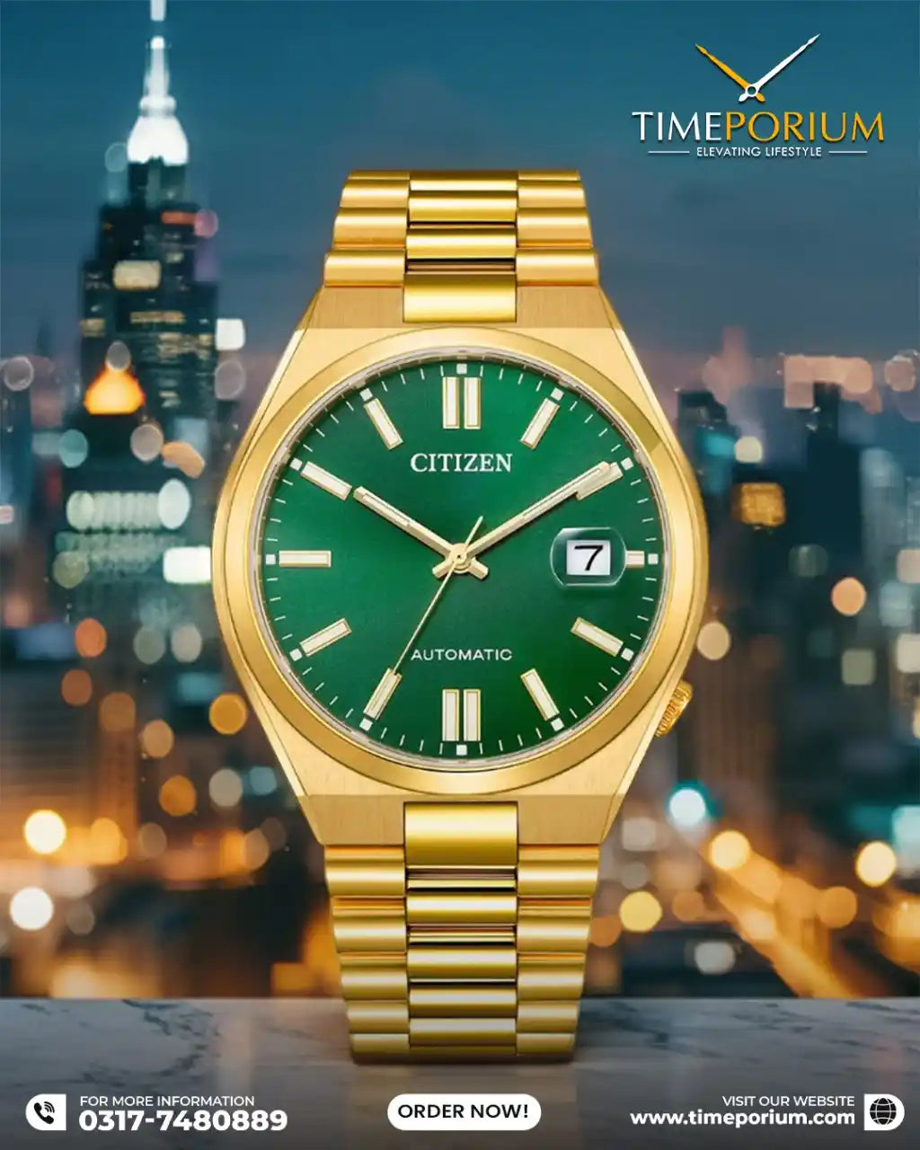 Citizen Tsuyosa NJ0152-51X Automatic Gold-Tone Watch with Green Dial