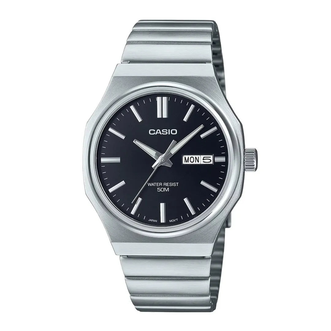 Casio MTP-E735D-1A Men's Watch - Black Dial & Stainless Steel Band
