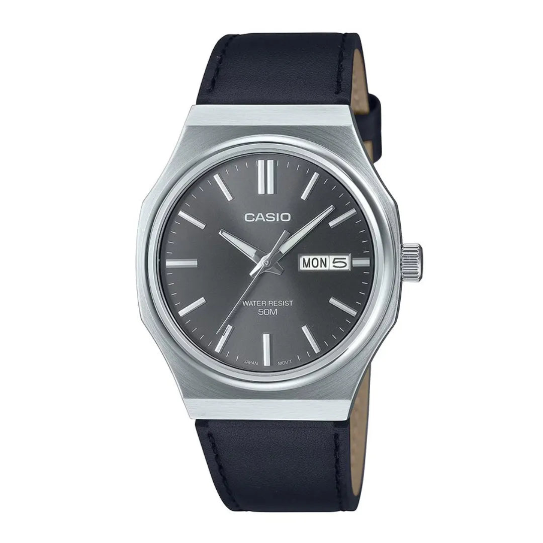 Casio MTP-E735L-8A Men’s Watch - Grey Dial & Genuine Leather Strap