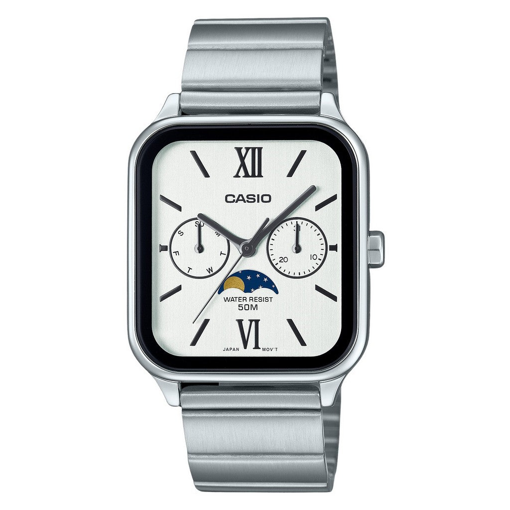 Casio MTP-M305D-7A2 Moon Phase Watch - White Dial & Roman Numerals