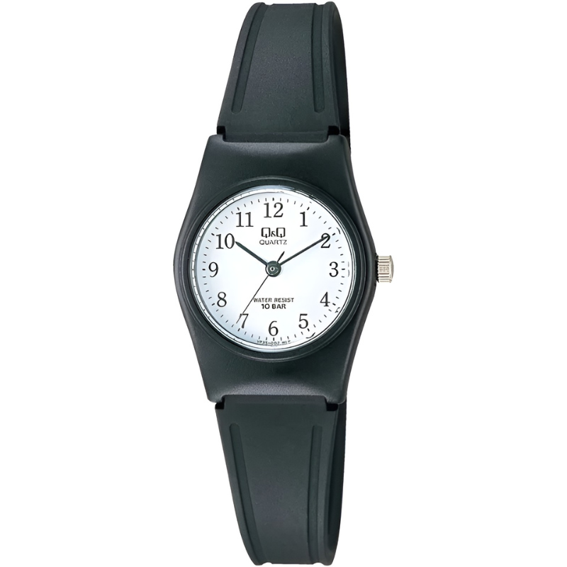 Q&Q VP35J002Y ladies black resin watch with white dial – main product image | Timeporium