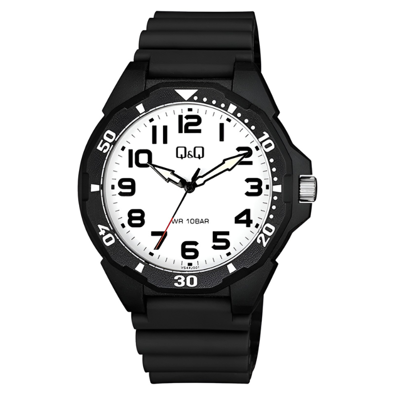 Q&Q VS44J001Y men's black resin watch with white dial – main product image | Timeporium