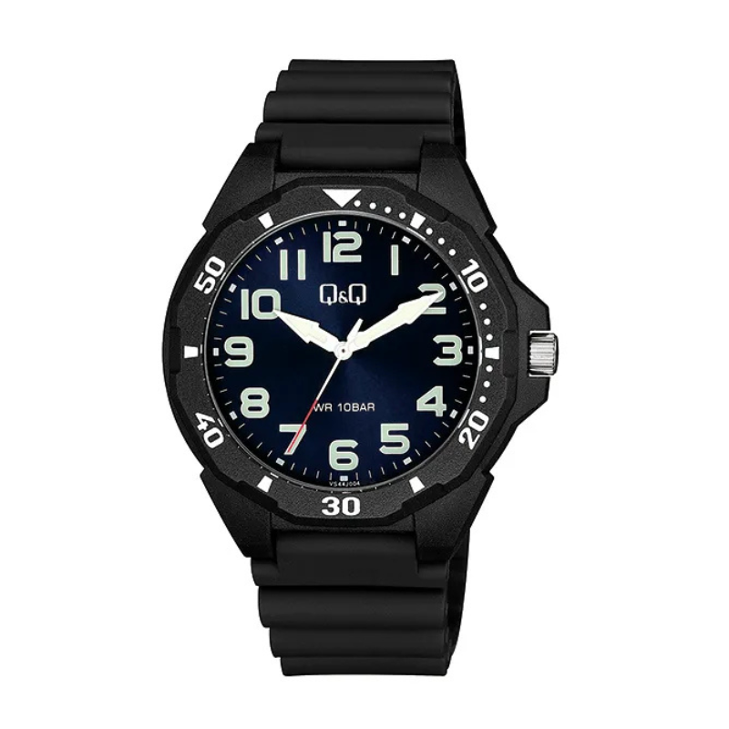 Q&Q VS44J004Y men's black resin watch with blue dial – main product image | Timeporium