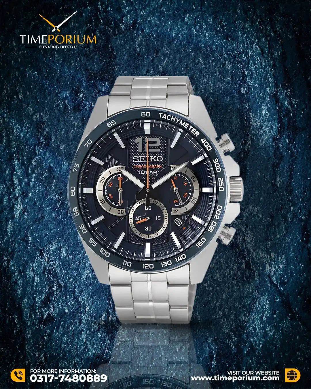 Seiko SSB345P1 Chronograph Men's Watch - Navy Blue Textured Dial