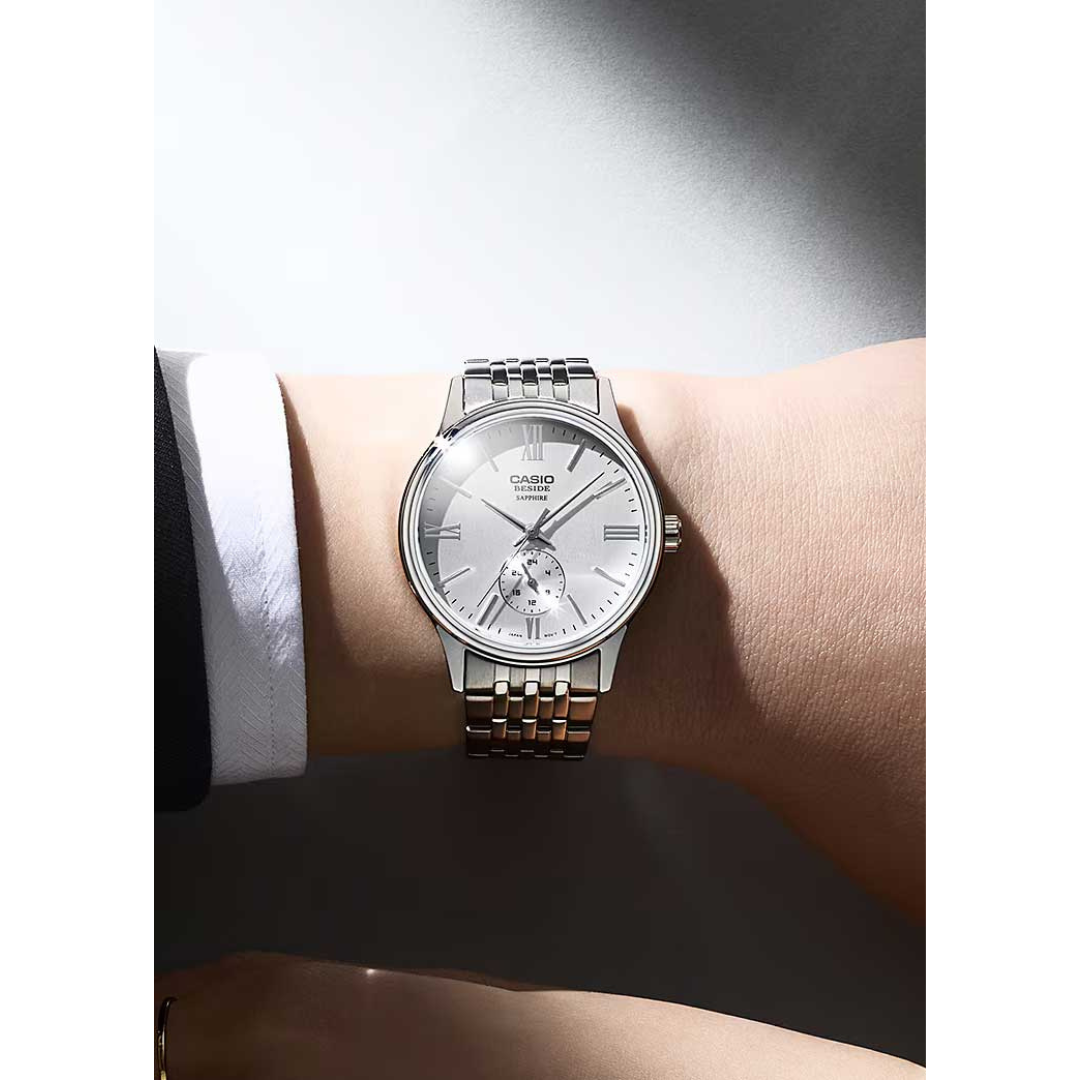 Casio BMS-100D-7A Men's Quartz Watch – Stainless Steel White Dial