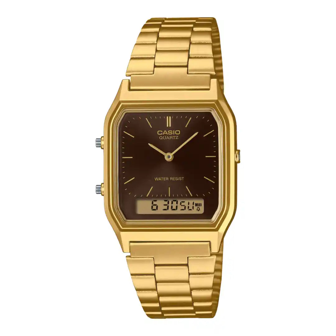 Casio AQ-230GA-5A Vintage Gold Ana-Digi Watch - Brown Dial
