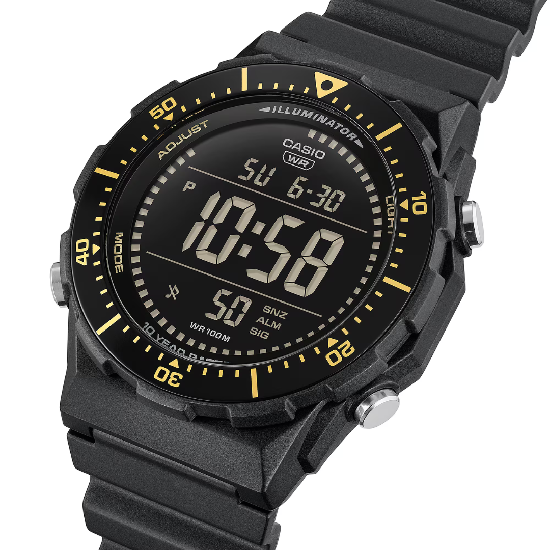 Casio AE-1700H-1B — angled view of digital display and strap.