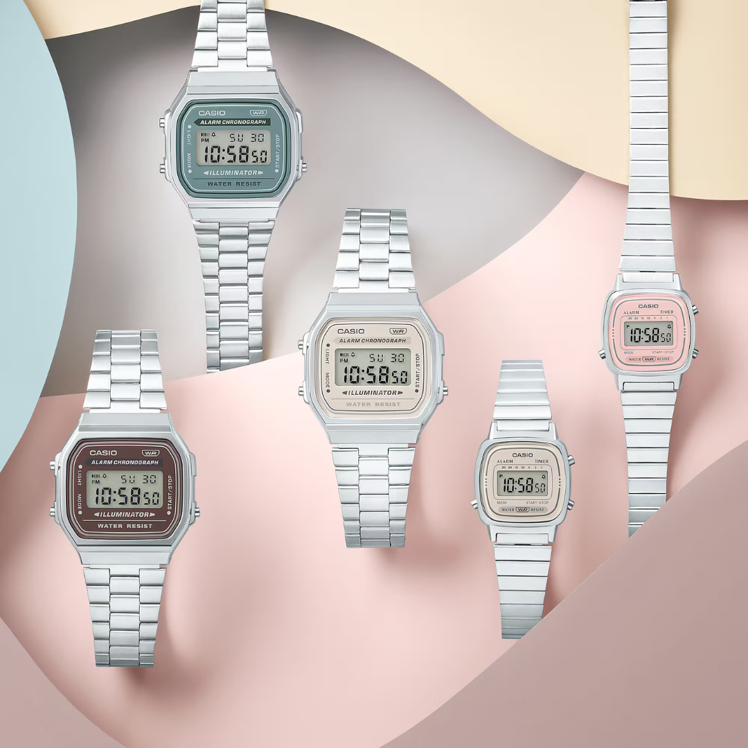 Casio A-168WA-3A Digital Watch – Green Dial – Stainless Steel Band