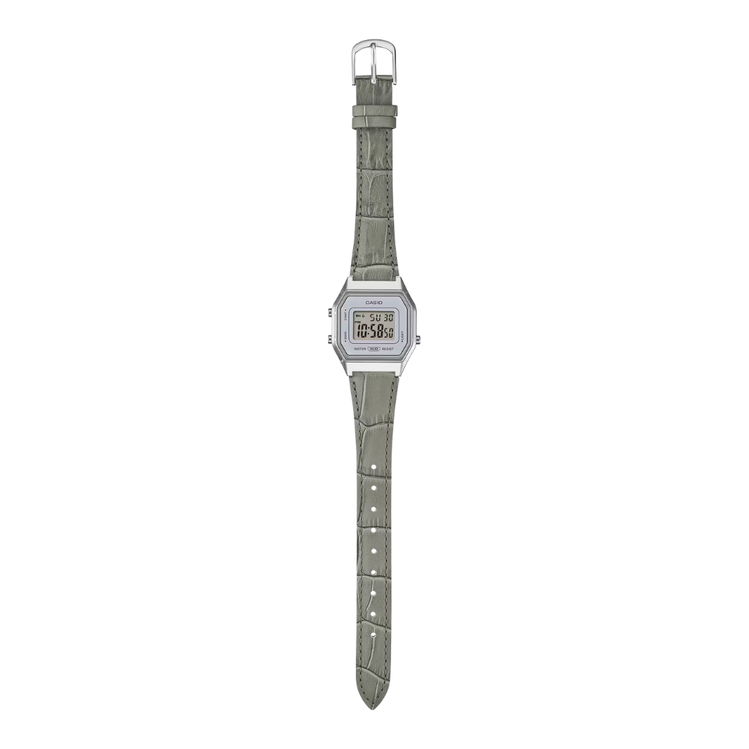 Casio LA-680WEL-8A2 Women’s Quartz Watch – Leather Band – Grey Dial