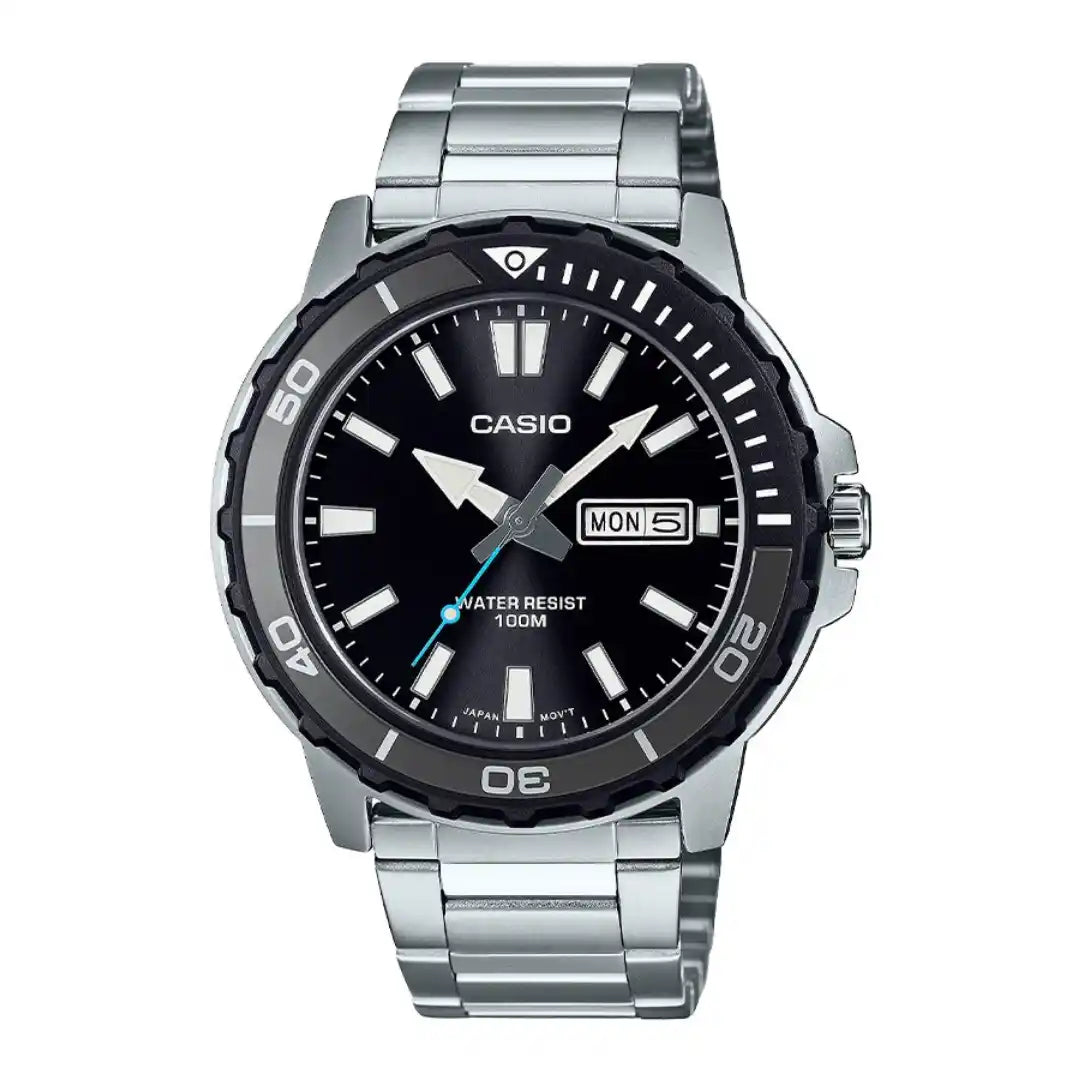 Casio MTD-125D-1A3 men's stainless steel watch, front product view