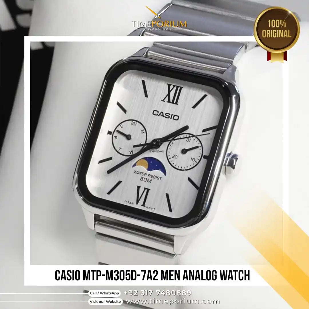 Casio MTP-M305D-7A2 Moon Phase Watch - White Dial & Roman Numerals