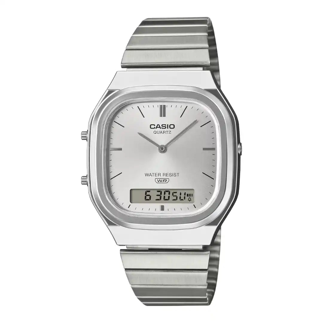 Casio AQ-240E-7A Vintage Analog-Digital Silver Dial Watch