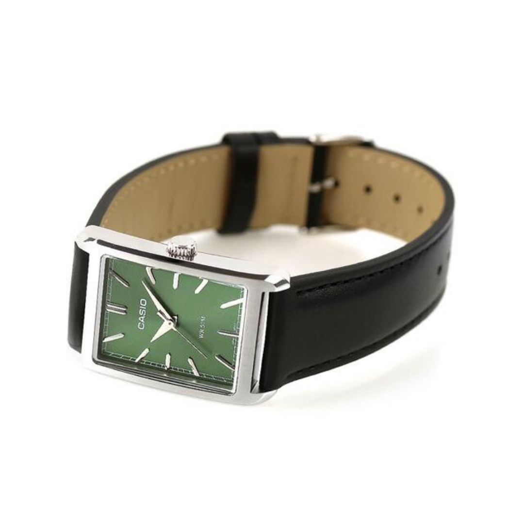 Casio MTP-B215L-3AV Men’s Analog Watch – Leather Strap – Green Dial – Slim Design