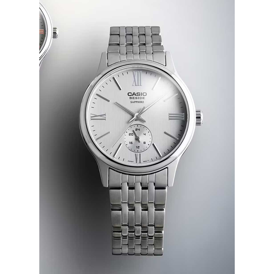 Casio BMS-100D-7A Men's Quartz Watch – Stainless Steel White Dial
