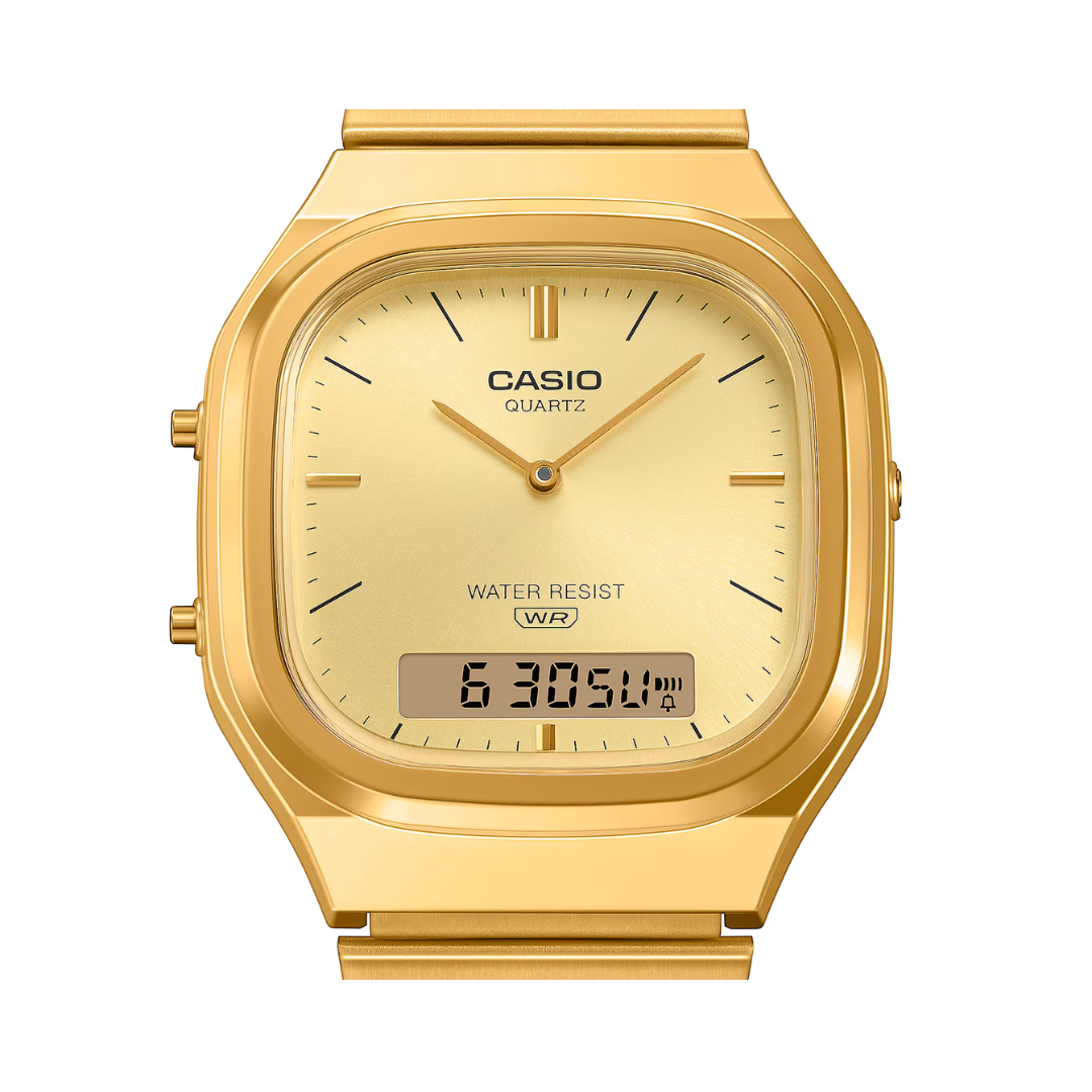 Casio AQ-240EG-9A Unisex Vintage Analog-Digital Watch – Gold Tone Stainless Steel