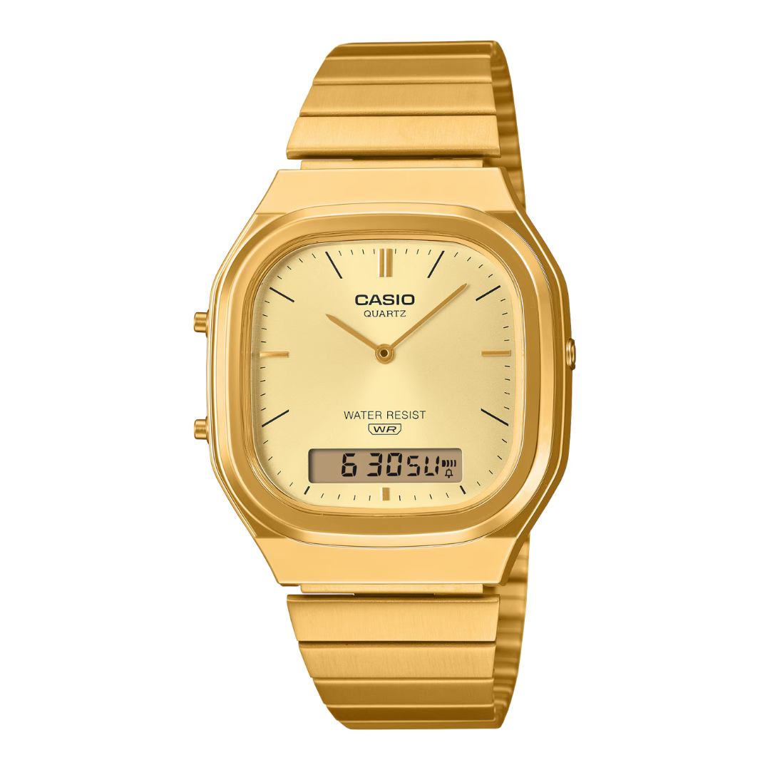 Casio AQ-240EG-9A Unisex Vintage Analog-Digital Watch – Gold Tone Stainless Steel