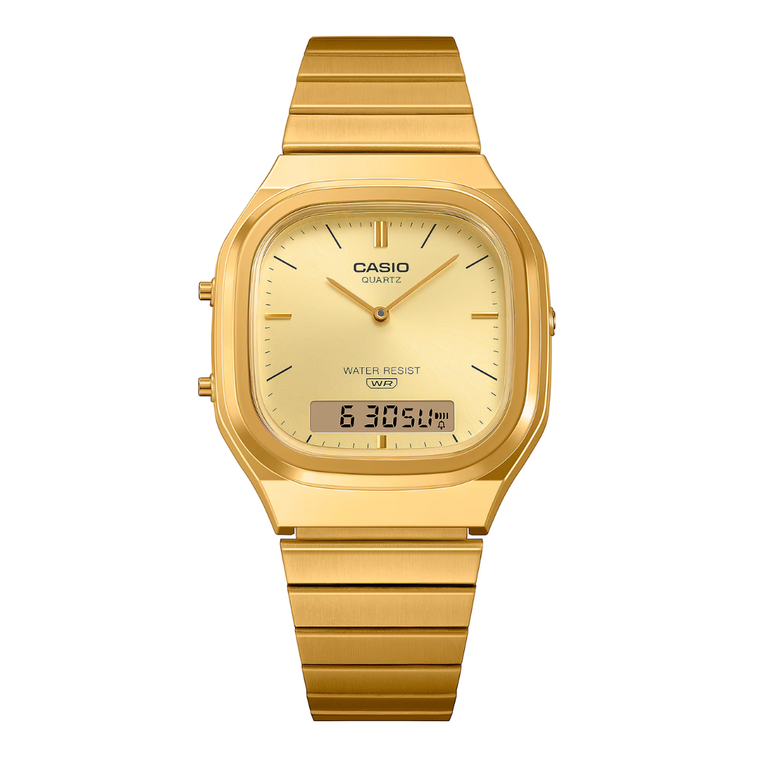 Casio AQ-240EG-9A Unisex Vintage Analog-Digital Watch – Gold Tone Stainless Steel