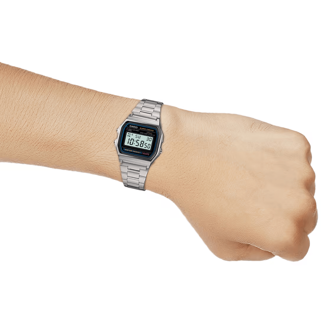 Casio A158WA-1 Vintage Digital Watch – Stainless Steel Classic Retro Design