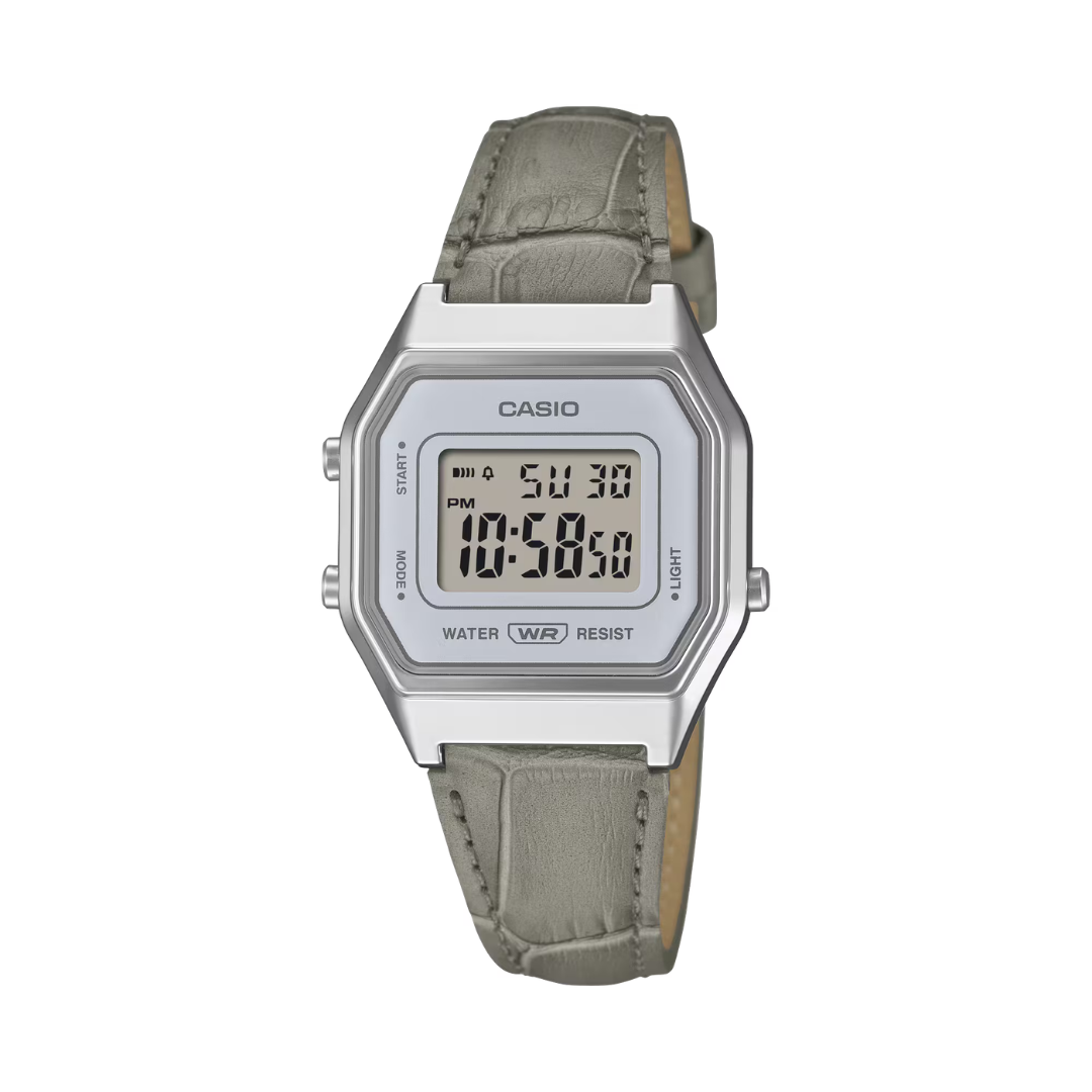 Casio LA-680WEL-8A2 Women’s Quartz Watch – Leather Band – Grey Dial