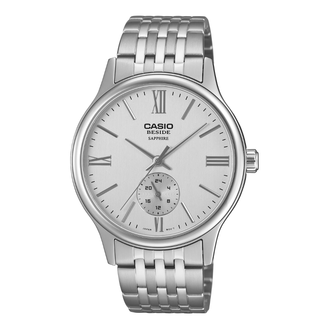 Casio BMS-100D-7A Men's Quartz Watch – Stainless Steel White Dial