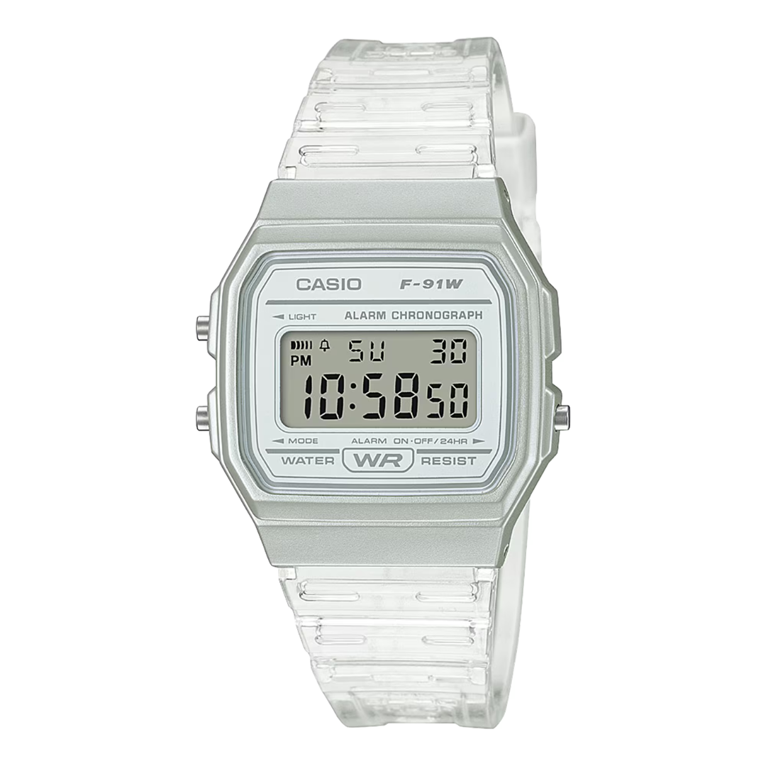 Casio F-91WS-7 Jelly Edition Digital Watch – Transparent Clear Resin – Unisex Retro Style