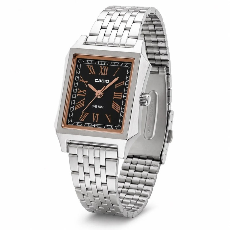Casio LTP-B190D-1B Women's Silver Stainless Steel Watch with Black Dial