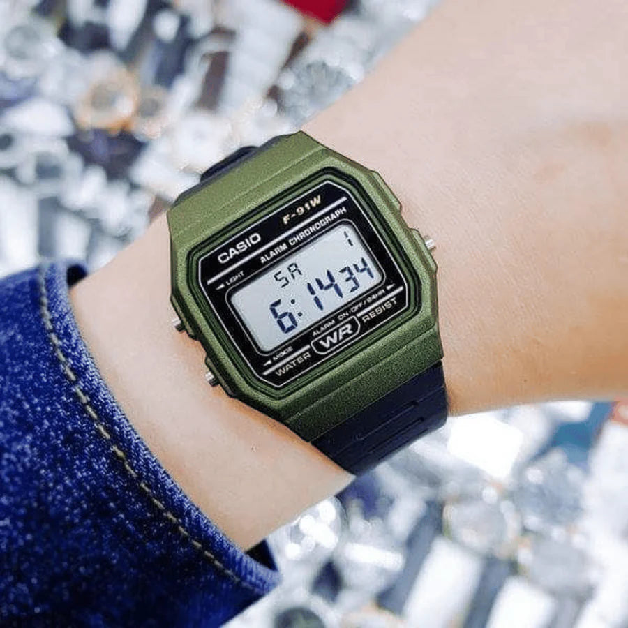 Casio F-91WM-3A Classic Digital Watch - Olive Green / Black Resin Band