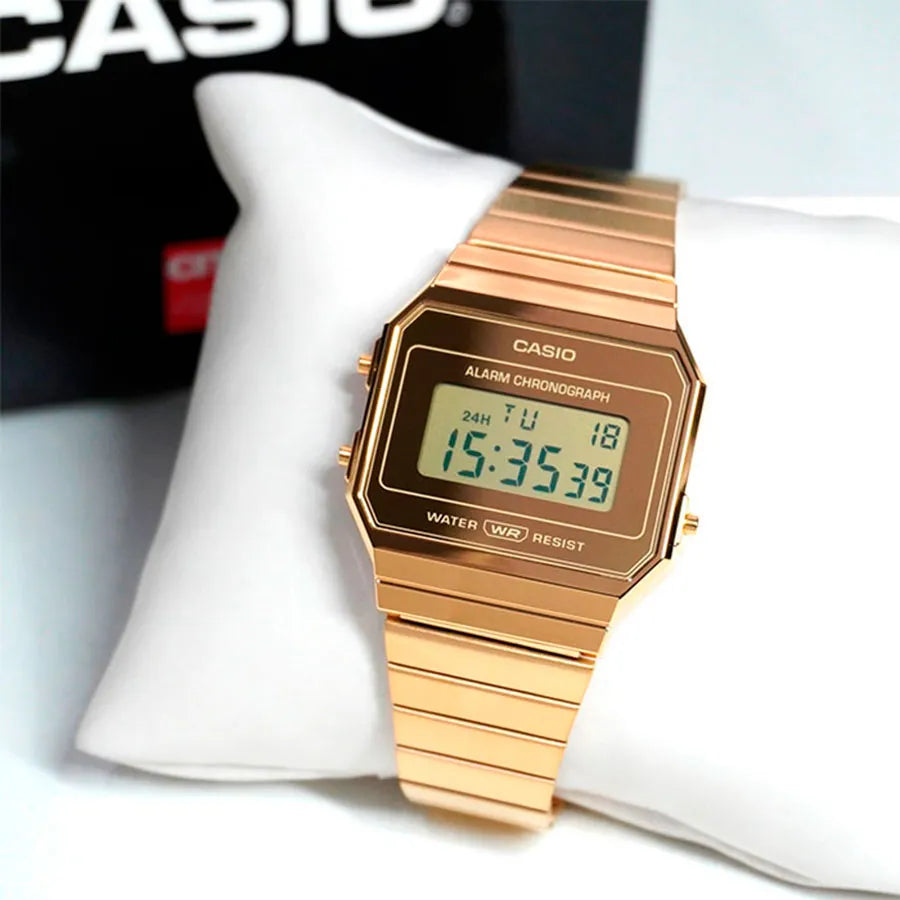 Casio A700WEGV-9A Vintage Gold Watch - Slim Mesh Strap & Retro Digital