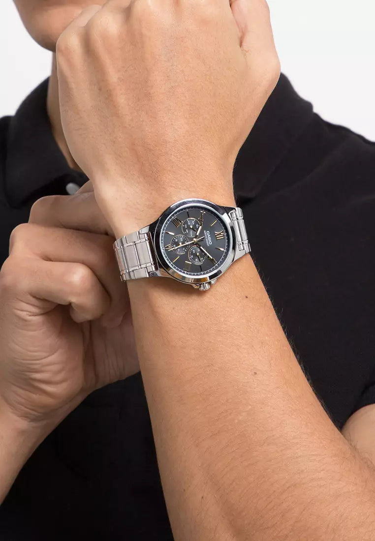 Casio MTP-V300D-1A2 Men's Watch - Black Dial with Gold Roman Numerals