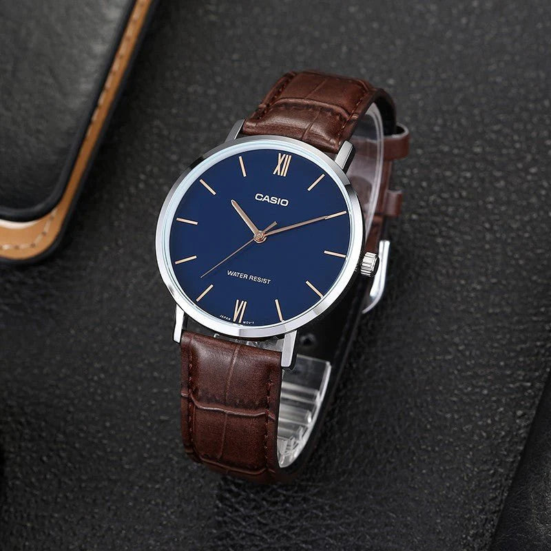 Casio MTP-VT01L-2B Men Leather Band Watch