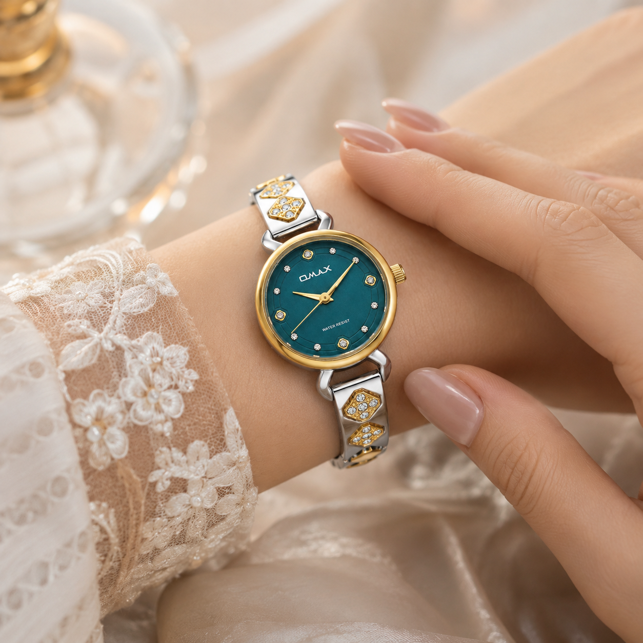 OMAX Ladies’ Watch – Teal & Gold