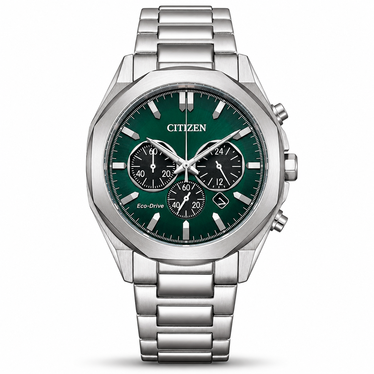 Citizen CA4590-81X Men’s Eco-Drive Chronograph Watch – Stainless Steel – Green Dial
